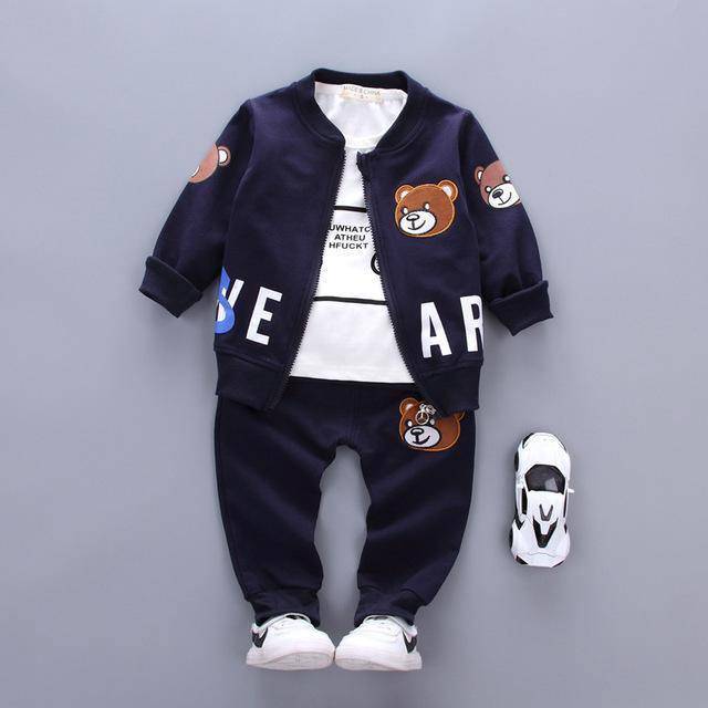 Boys Bear Head Sets Shirt Vest Coat Pants Suit navy blue