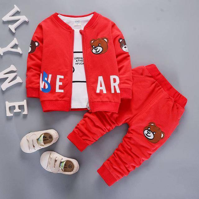Boys Bear Head Sets Shirt Vest Coat Pants Suit Red