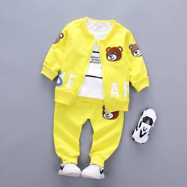 Boys Bear Head Sets Shirt Vest Coat Pants Suit Yellow
