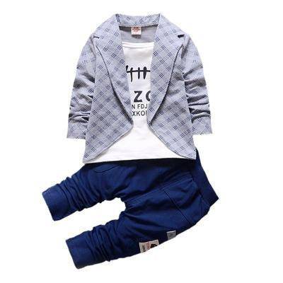 Boys Formal Attire Plaid Hoodie Suit Sets gray
