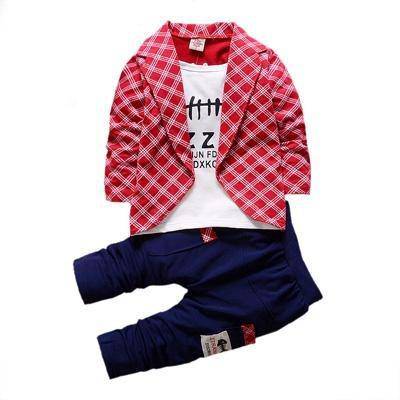 Boys Formal Attire Plaid Hoodie Suit Sets red
