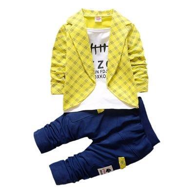 Boys Formal Attire Plaid Hoodie Suit Sets yellow
