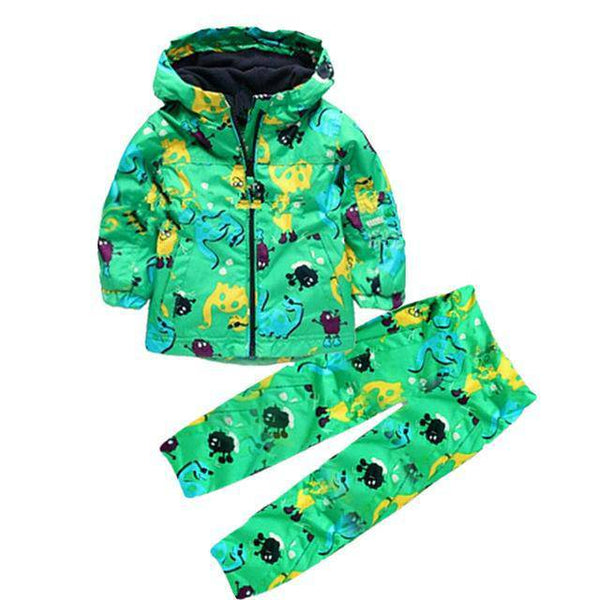 Boys Girls Hoddie Raincoat Waterproof Set Green