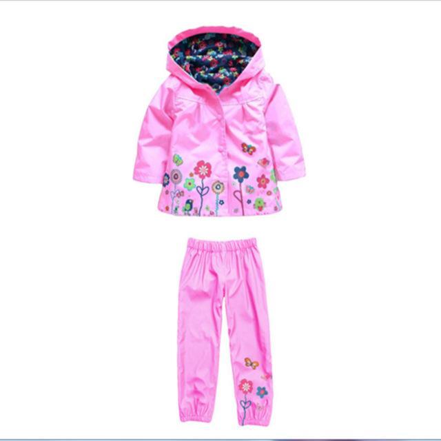 Boys Girls Hoddie Raincoat Waterproof Set Pink
