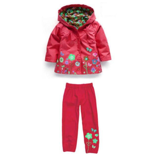 Boys Girls Hoddie Raincoat Waterproof Set Red
