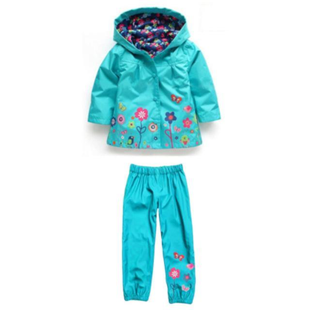 Boys Girls Hoddie Raincoat Waterproof Set Blue