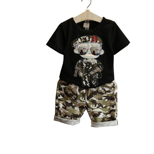 Boys Short Sleeve T Shirt Suit Camo Short black