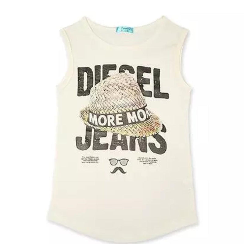 Boys Vest Diesel Jeans Sleeveless T Shirt Printed Clothes White