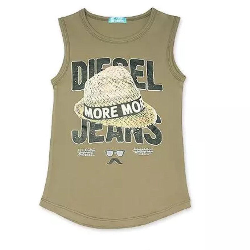Boys Vest Diesel Jeans Sleeveless T Shirt Printed Clothes Army Green