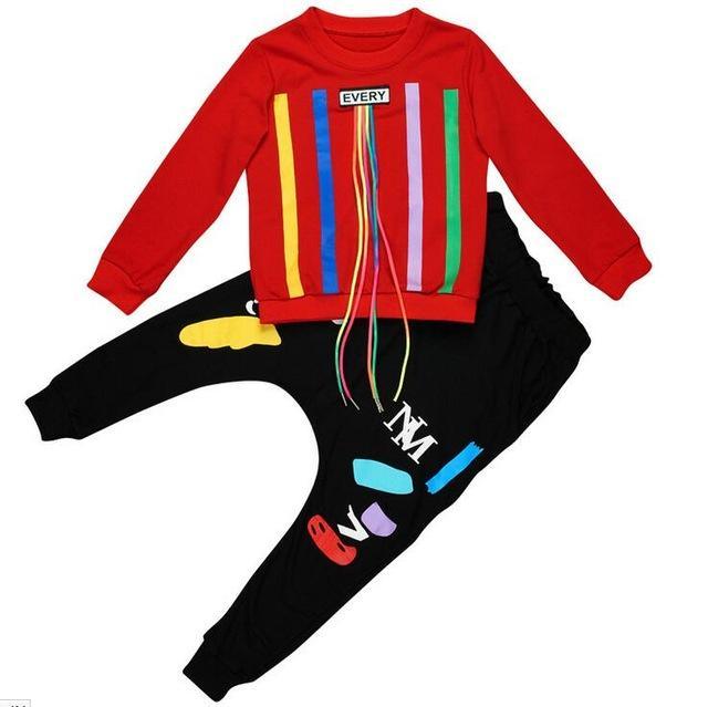 Boys print tassels sweatshirts Haren pants Red