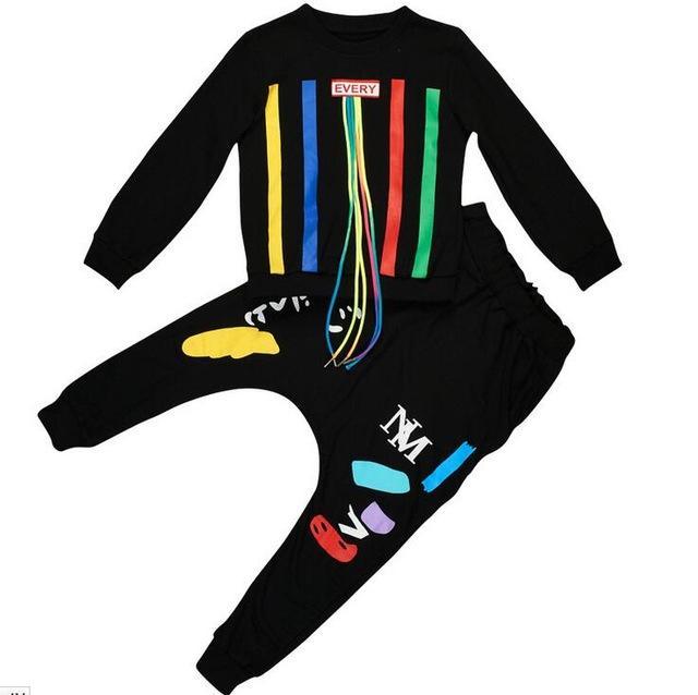 Boys print tassels sweatshirts Haren pants Black