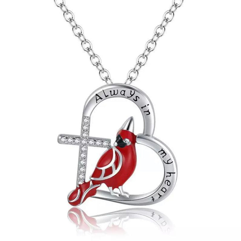 Cardinal Parrot Moon Pendant Necklace Always in my heart Sliver