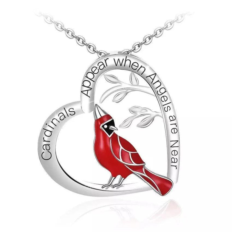Cardinal Parrot Moon Pendant Necklace Angels are near Sliver