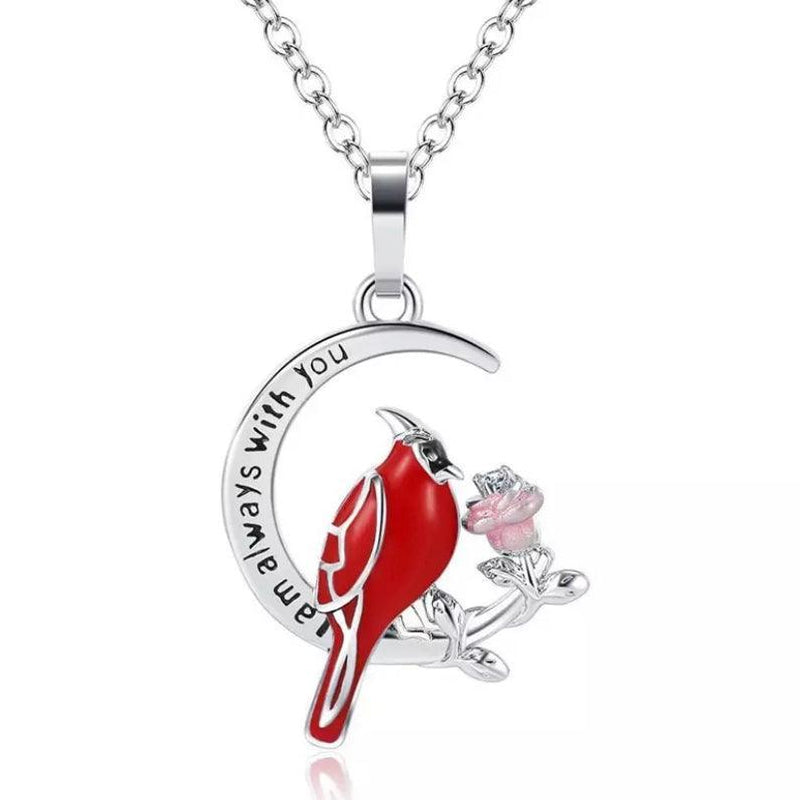 Cardinal Parrot Moon Pendant Necklace Always with you Sliver