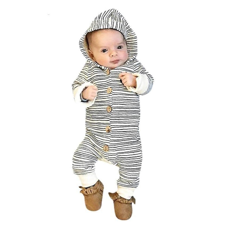 Casual Baby Boys Girls Striped Romper Jumpsuit Grey