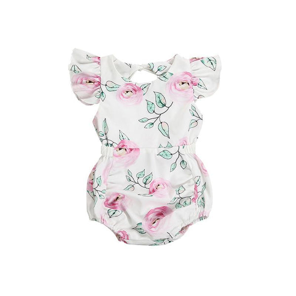 Casual Baby Girl Ruffles Backless Romper White