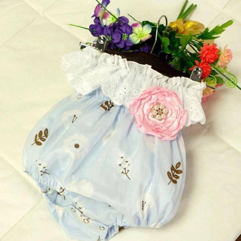 Casual Baby Girls Flower Romper Jumpsuit Sky Blue Pink