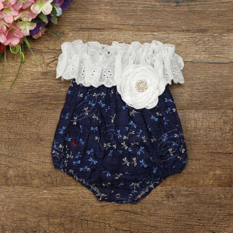 Casual Baby Girls Flower Romper Jumpsuit Blue White