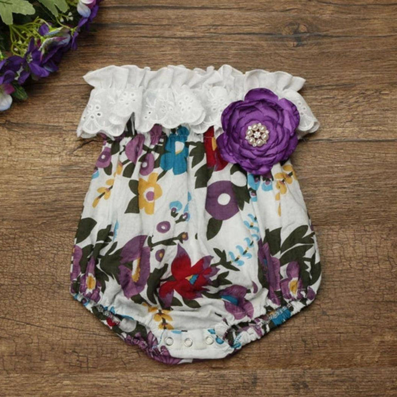 Casual Baby Girls Flower Romper Jumpsuit Purple