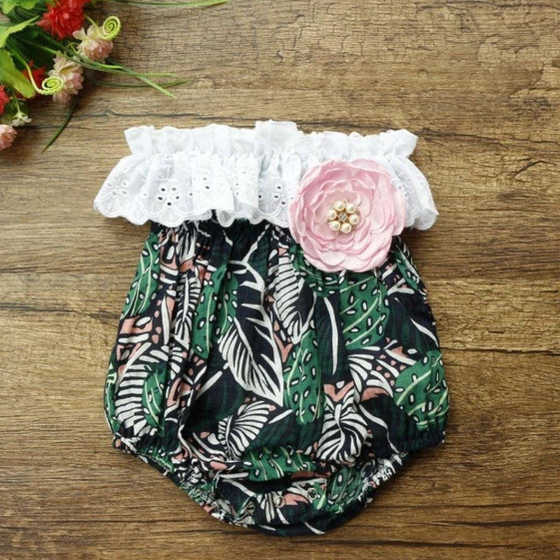 Casual Baby Girls Flower Romper Jumpsuit Green