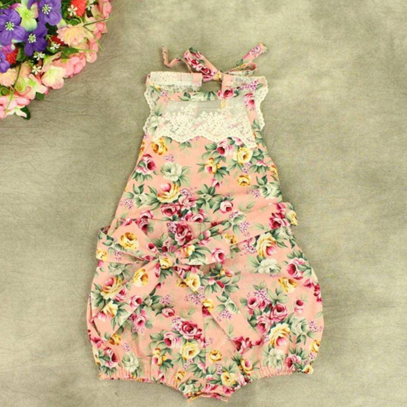 Casual Baby Girls Flower Romper Jumpsuit Light Pink
