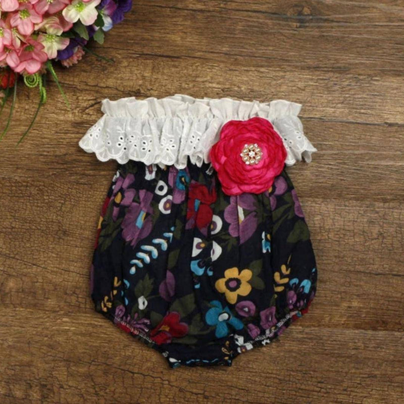 Casual Baby Girls Flower Romper Jumpsuit Purple Red