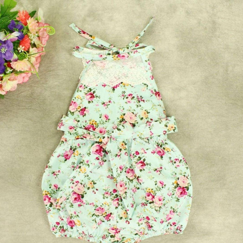 Casual Baby Girls Flower Romper Jumpsuit Sky Blue