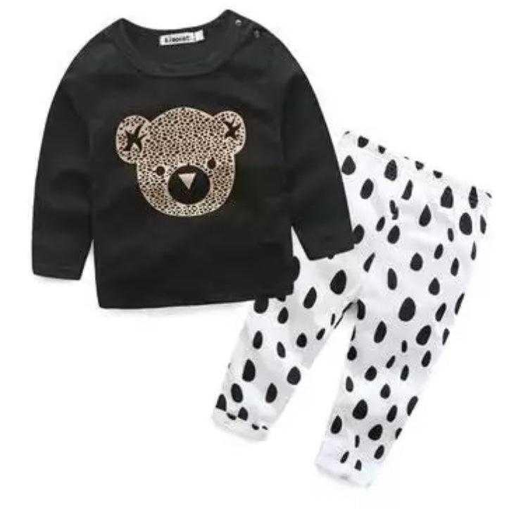 Casual Baby Tops Pants Printed Outfit Clothes Black White