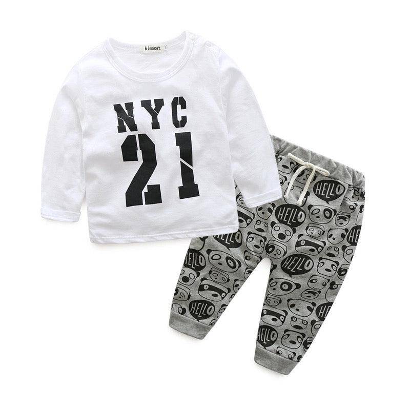 Casual Baby Tops Pants Printed Outfit Clothes White