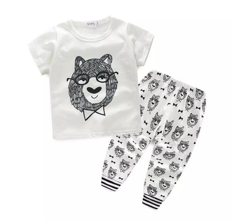 Casual Baby Tops Pants Printed Outfit Clothes White Black