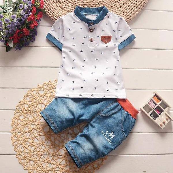 Casual Boys Sets Short Sleeve Denim Jeans white