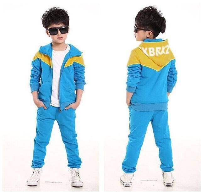 Casual Boys Tops Tracksuit Hooded Coat Long Pants Blue