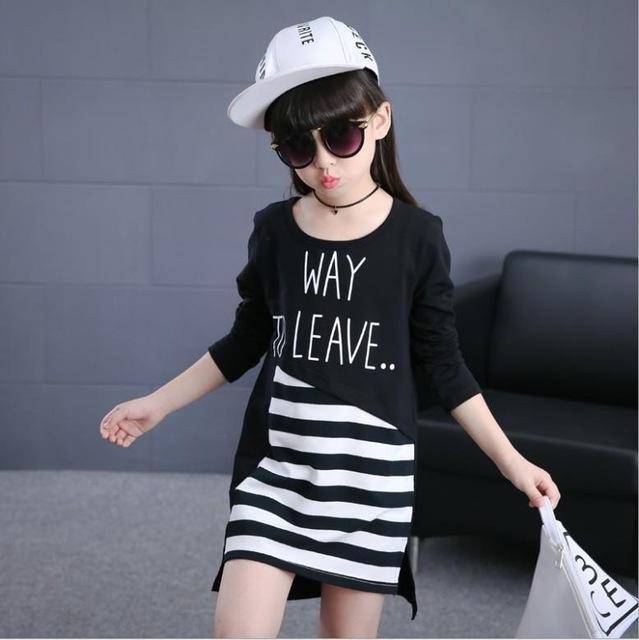 Casual Fashion Striped Dress Girls Vestidos Clothes Black