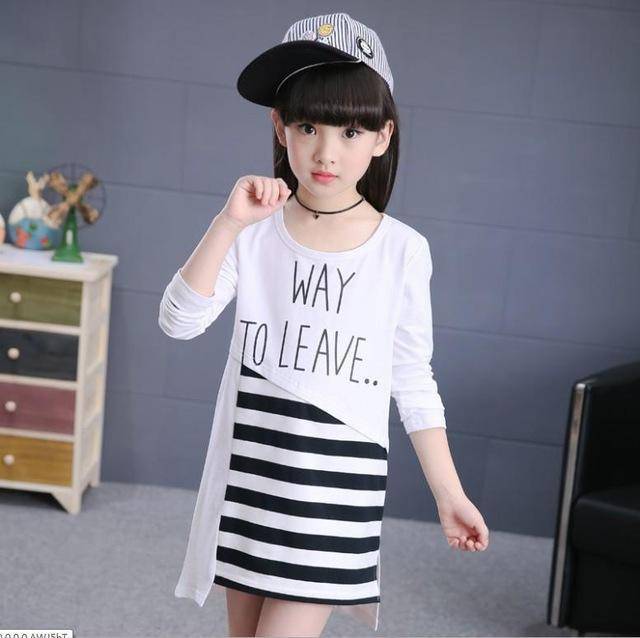 Casual Fashion Striped Dress Girls Vestidos Clothes White