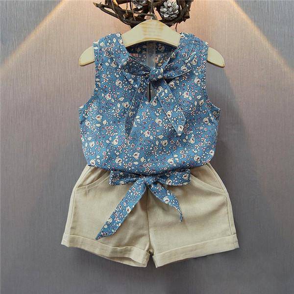 Casual Kid Baby Girls Flower T Shirts Short blue