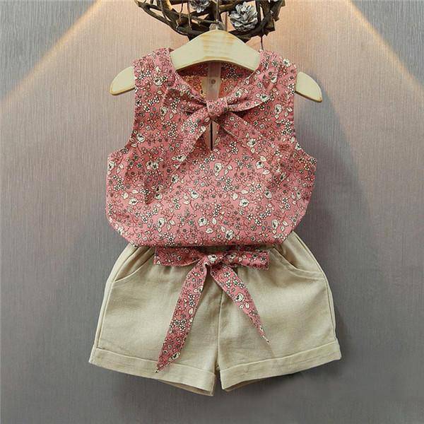 Casual Kid Baby Girls Flower T Shirts Short pink