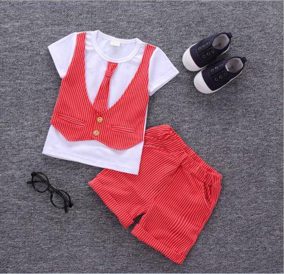 Casual Sets Suit Bowtie Boys T-shirt Pant Outfit Red