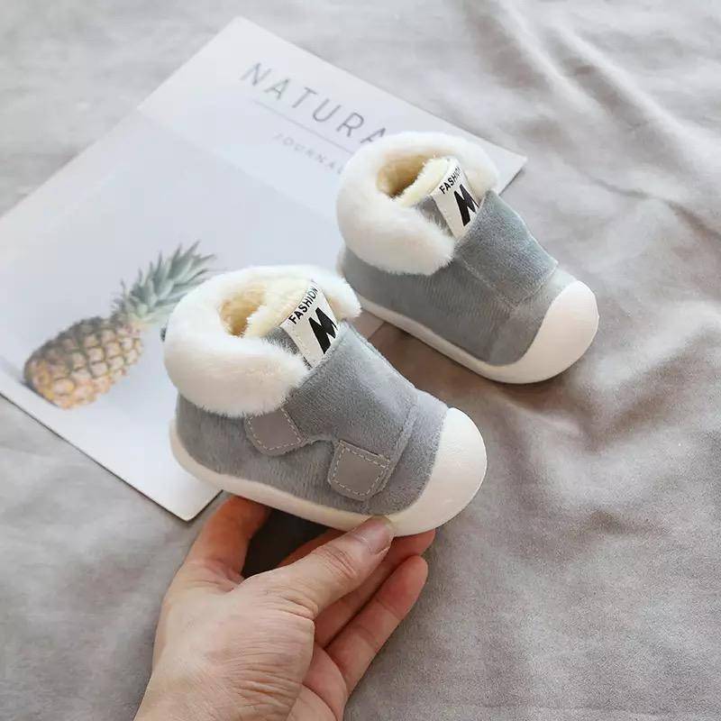 Children Girls Boys Thickened Warm Walking Shoes Gray