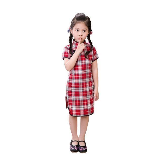 Children Qipao Chinese New Year Cheongsam Girls Clothes Red