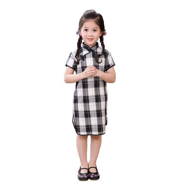 Children Qipao Chinese New Year Cheongsam Girls Clothes Black