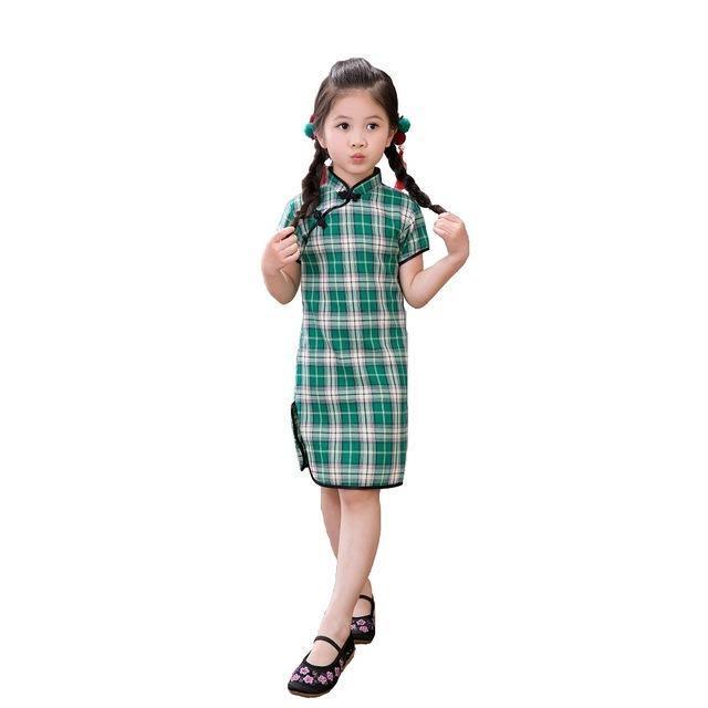 Children Qipao Chinese New Year Cheongsam Girls Clothes Green