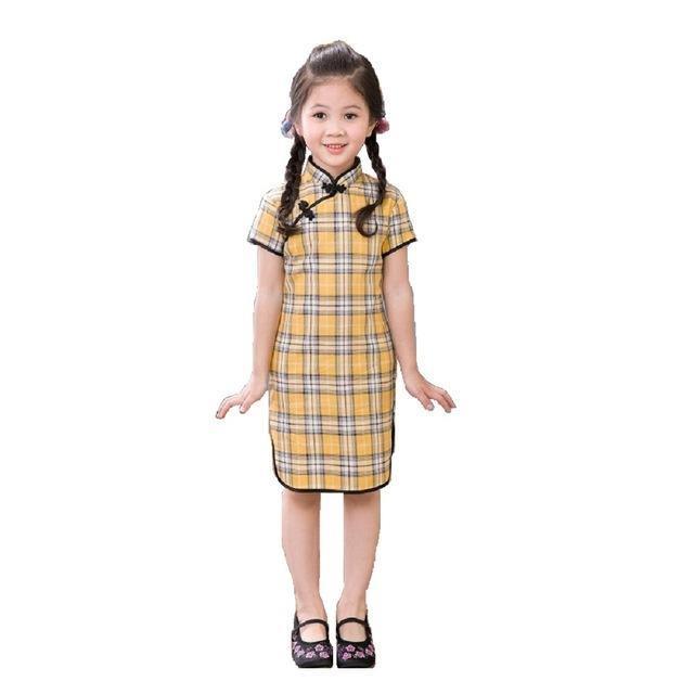 Children Qipao Chinese New Year Cheongsam Girls Clothes Yellow