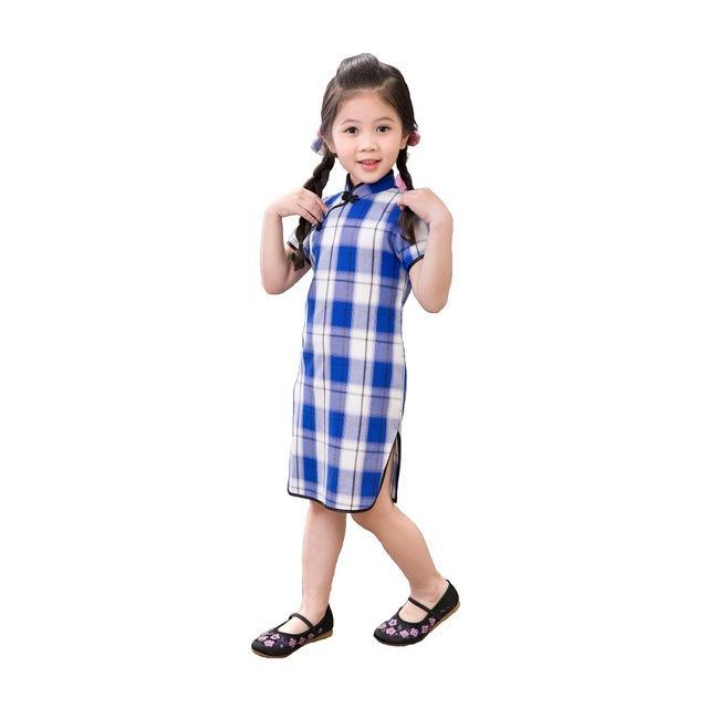 Children Qipao Chinese New Year Cheongsam Girls Clothes Blue