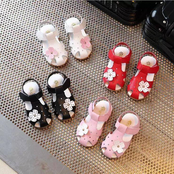 Children Solid Baotou Flower Leather Sandals