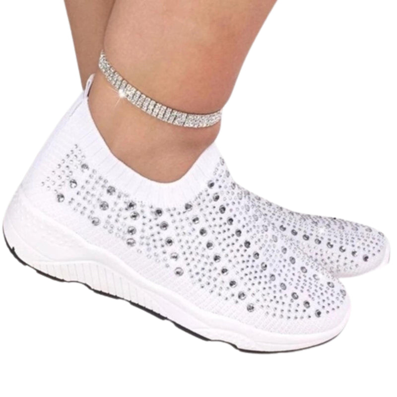 Comfortable Female Casual Mesh Crystal Breathable Shoes White