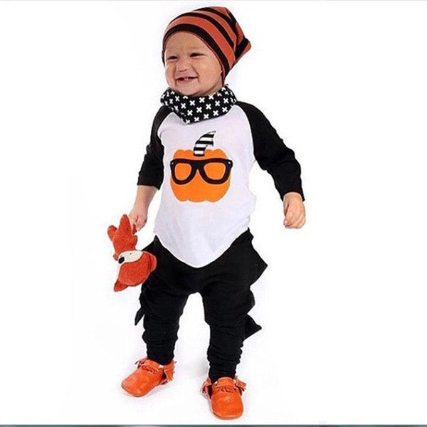 Complete Set Boys T Shirt Halloween Outfit Pumpkin Clothes White Black