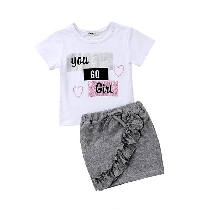 Complete Set Kid Baby You Go Girl Tops Skirt Clothes White