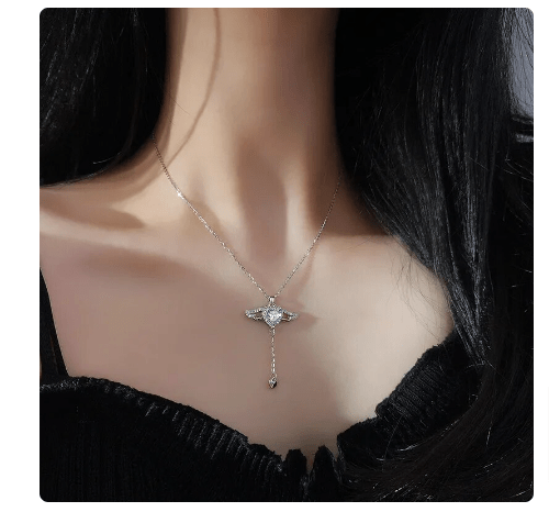 New Crystal Angel Wings Heart Pendant Necklace Valentine's Day