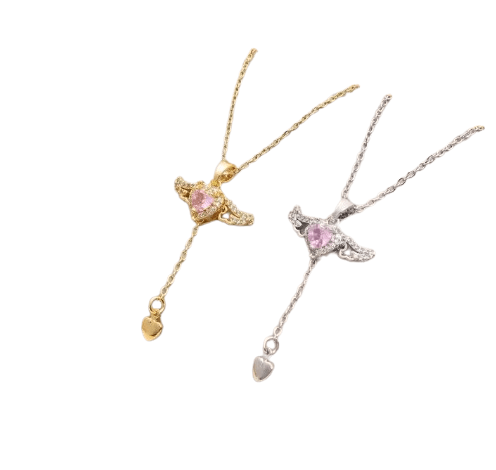 New Crystal Angel Wings Heart Pendant Necklace Valentine's Day
