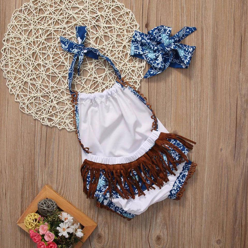 Cute Baby Girl Backless Bodysuit With Headband Outfit